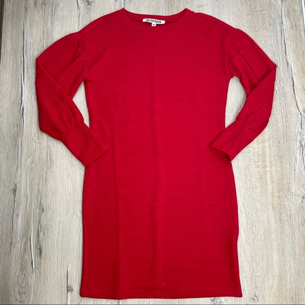 Red Puff Sleeve Sweater Dress Sz Medium - Picture 4 of 12